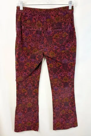Free People Size 2 Corduroy Flare‎ Pants Burgundy Damask Floral Boho Gothic 1824 thumbnail 2