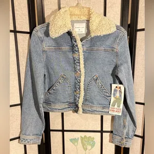 NWT Celebrity Pink XSMALL Blue Denim jean and sherpa Retro Y2K jacket coat thumbnail 4
