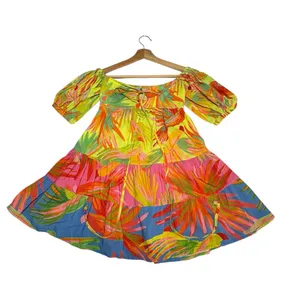 Farm Rio Tropical Print Puff Sleave Mini Dress XS Resort Vacation Sundress thumbnail 5