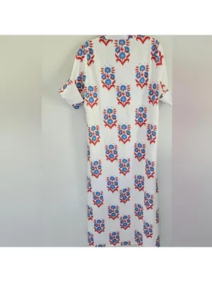 Folk art print red, white, blue maxi dress thumbnail 3