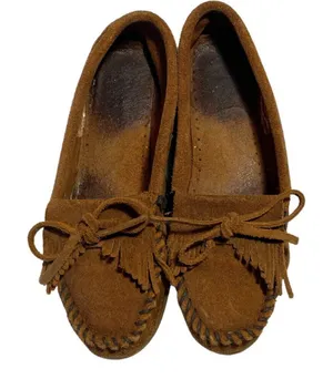 Minnetonka Kilty Hard Sole‎ Suede Moccasins Women's size 6.5 brown thumbnail 1
