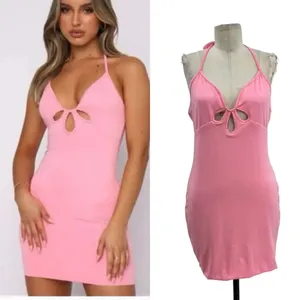 White Fox Boutique The Long Run Mini Dress Pink Halter Bodycon Size XL‎ thumbnail 2