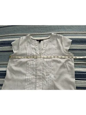 Tommy Hilfiger Split Neck Cap Sleeve Pleated Front Top White /Black Polka Dots S thumbnail 6