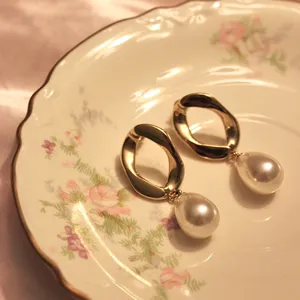 18k gold plated simulated pearl dangle earrings thumbnail 3