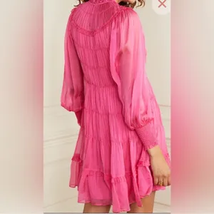 ULLA JOHNSON Emmeline Dress Mini Tiered 100% Silk In‎ Fuchsia Size 10 thumbnail 2