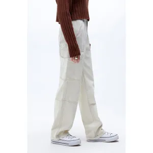 PacSun Cargo Pants‎ Womens M Relaxed Denim Utility Baggy Streetwear Beige White thumbnail 3