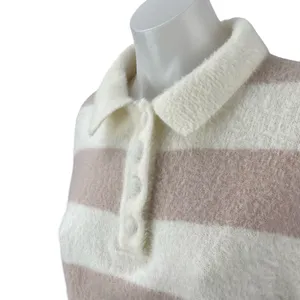 Nikka K Women's Stripe Collared Long Sleeve Button Polo Sweatshirt Sweater Top M thumbnail 3