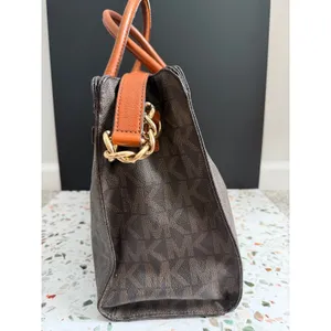 Michael Kors Hamilton Satchel Brown Logo PVC Leather Preppy Classic Tote Bag thumbnail 11