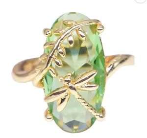 Elegant Gold and Green Dragonfly Ring thumbnail 1