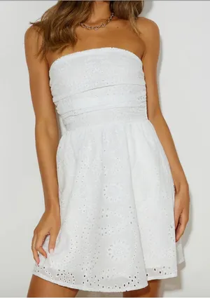 Hello Molly White Strapless Eyelet Mini Sundress thumbnail 1