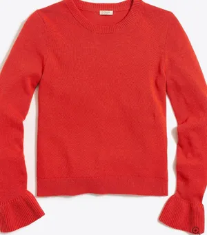 J.Crew Womens Ruffle Cuff Crewneck Sweater Red Cotton Wool Blend G9861 Size S‎ thumbnail 1