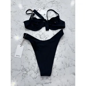 NWT Quince Black Italian Demi Bikini Top & High Rise High Leg Dipped Bottom Set thumbnail 2