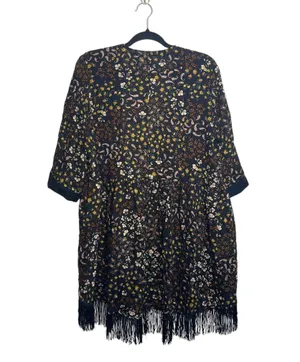 Maurices Black Multicolor Paisley Floral Print Fringe Hem Kimono thumbnail 7