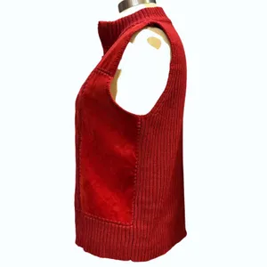 VTG Designers Studio M Suede Leather Knit Vest Red Boho Western Rustic Holiday thumbnail 2