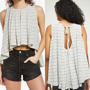 Free People Turn it Up Cream Striped High-low Tank Top SMALL‎ NWT Baggy Y2k thumbnail 2