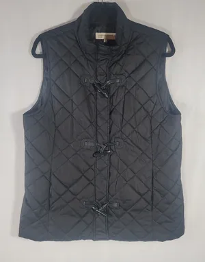 Jones New York Sport Womens Black Quilted Toggle Puffer Vest Size L Unique Hooks thumbnail 1