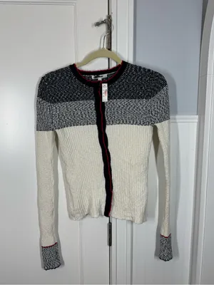 Madewell Striped Bouclé-Knit Cardigan Ivory And Navy Multi Stripe medium NEW thumbnail 2