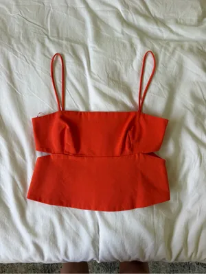 Zara Bright Orange Spaghetti Strap Crop Top thumbnail 3