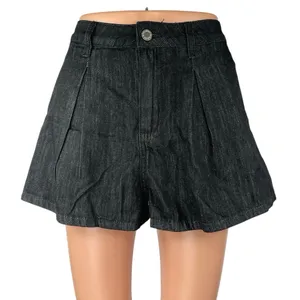 Weworewhat Women's Black High Waisted Pleated Wide Leg Denim Jean Shorts Sz 25 thumbnail 1