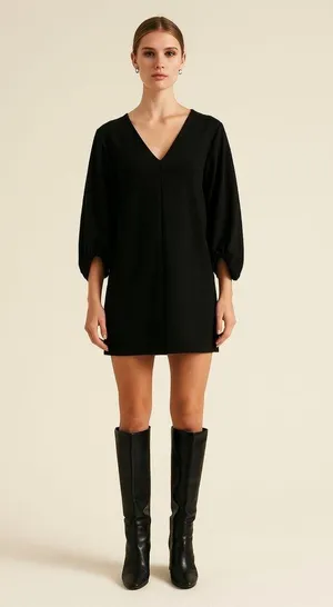 Tibi Black Crepe Shift Dress 3/4 Cinched Sleeves size 4 thumbnail 1