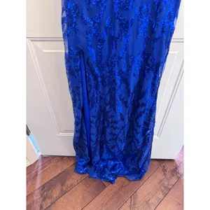 Ryanth Royal Blue Sequin‎ Open Back Maxi Dress V-Neck Slit Size 6 NWT thumbnail 3