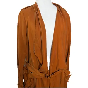 Zara Drawstring Belt Orange Trench Coat Size Medium Womens Pockets Long sleeve thumbnail 2