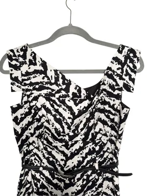 Adrienna Papell Black White Zebra Print Belted Asymmetrical Dress Size 4 thumbnail 8