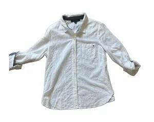 Tommy Hilfiger Women Shirt M White 100% Cotton Roll Tab Long Sleeves thumbnail 1