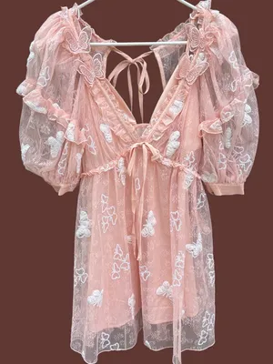 NWT For Love & Lemons Shari Sequined Butterfly Lace Puff Slv. Dress Size Small thumbnail 5