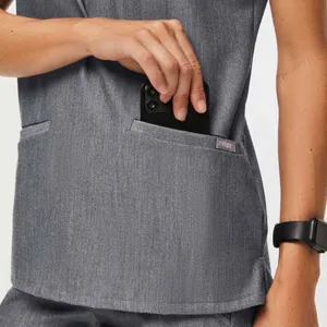 FIGS Casma Three-Pocket Scrub Top in Graphite Gray thumbnail 6
