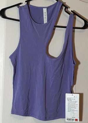 Lululemon Shoulder Cut-Out Yoga Tank, NWT, Sz 4 Color: DKLA (Dark Lavender). thumbnail 1