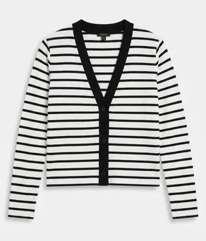 Ann Taylor Striped V-Neck Button Cardigan | Petite XXSP thumbnail 1
