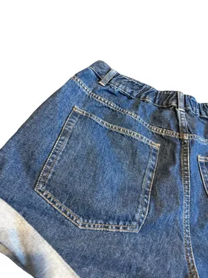 We The Free Danni High Rise Shorts Denim Dark Wash Oversized Cuff Size Large thumbnail 9