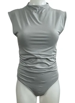 Abercrombie & Fitch Gray Ruched Shell Mock Neck Sleeveless Tank Bodysuit Top M thumbnail 1