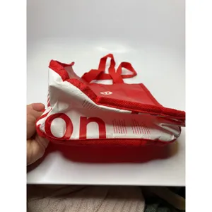 Lululemon Reusable Tote Bag Unisex Small Red Excellent Snap Closure Logo thumbnail 3