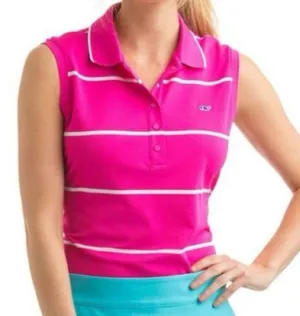 Vineyard Vines athletic sleeveless pink and white striped polo size medium thumbnail 2