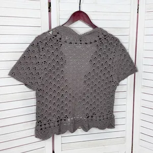 Willi Smith‎ Boho Cottage Crochet Cardigan Shrug Sweater Taupe Medium thumbnail 8