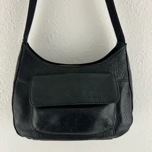 FOSSIL Vintage 90s Y2K Black Leather Edgy Grunge Moto Small Shoulder Bag Purse thumbnail 4