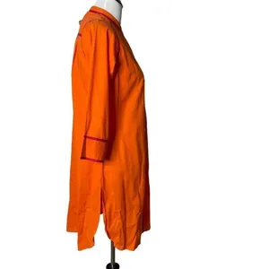Gretchen Scott Tunic Shirt Tail Dress Womens S Orange Mandarin Collar 3/4 Sleeve thumbnail 13