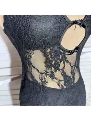 Vintage Y2K mini dress black mesh strapless cut out bodycon clubbing rave punk S thumbnail 6