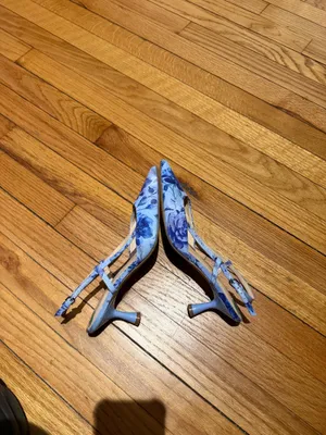 NWOT Nine West Rindy Slingback Floral Blue Pointy Heels sandals breathable sz 8 kitten thumbnail 4