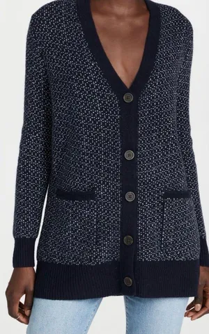 Madewell Bird’s Eye Maysfield Navy and White Women's Cardigan Sweater thumbnail 1