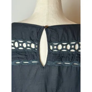 Pam &‎ Gela Shirt Women Small Black Cotton Crochet Lace Top Boho Peasant Gothic thumbnail 8