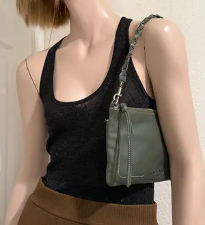 LUCKY BRAND Olive Green Genuine Leather Woven Strap Wristlet Mini Shoulder Bag thumbnail 3