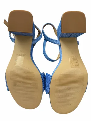 NWOB J.CREW FACTORY Woven Raffia Heeled Sandals Blue 6.5 thumbnail 4