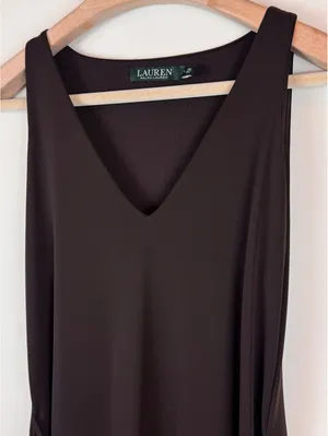 Lauren Ralph Lauren Chocolate Brown Draped Tie Side Asymmetrical Midi Dress M thumbnail 5