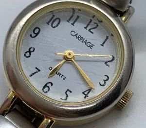 Carriage by timex 22mm ladies gold silver watch white dial size 6.5” w/battery thumbnail 2