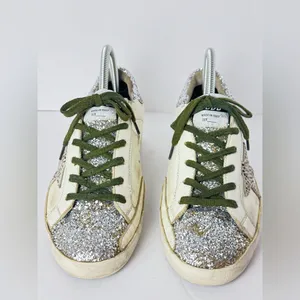 Golden Goose White Sneakers with Silver Glitter and Leopard Star Size 39 thumbnail 6