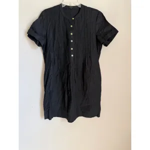 Quince Linen Pintuck Shift Dress Womens S Black Short Sleeve Pockets CMA01 thumbnail 2