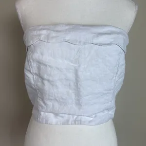 Abercrombie & Fitch Linen Collection White Scalloped Neckline‎ Tube Top Sz Lrg thumbnail 2